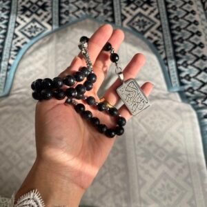 سبحة حجر عقيق رمادي غامق